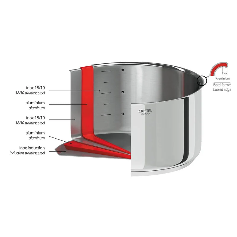 Lot de 4 Casseroles inox Casteline poignée amovible - CRISTEL