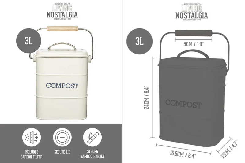 Bac à compost KitchenCraft Living Nostalgia en acier gris 3L