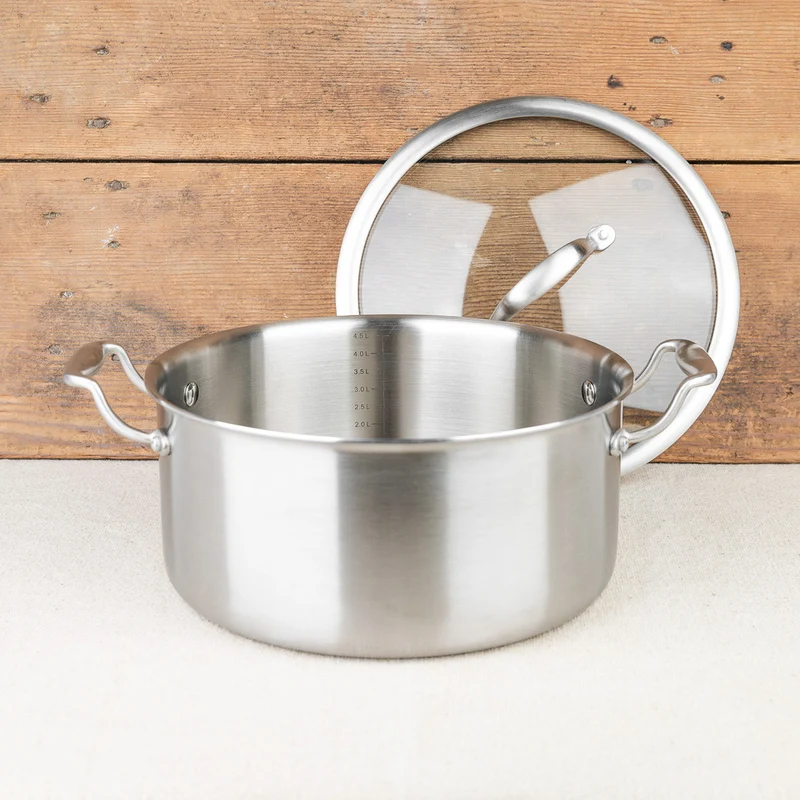 Faitout Triply Inox 24 cm avec couvercle en verre