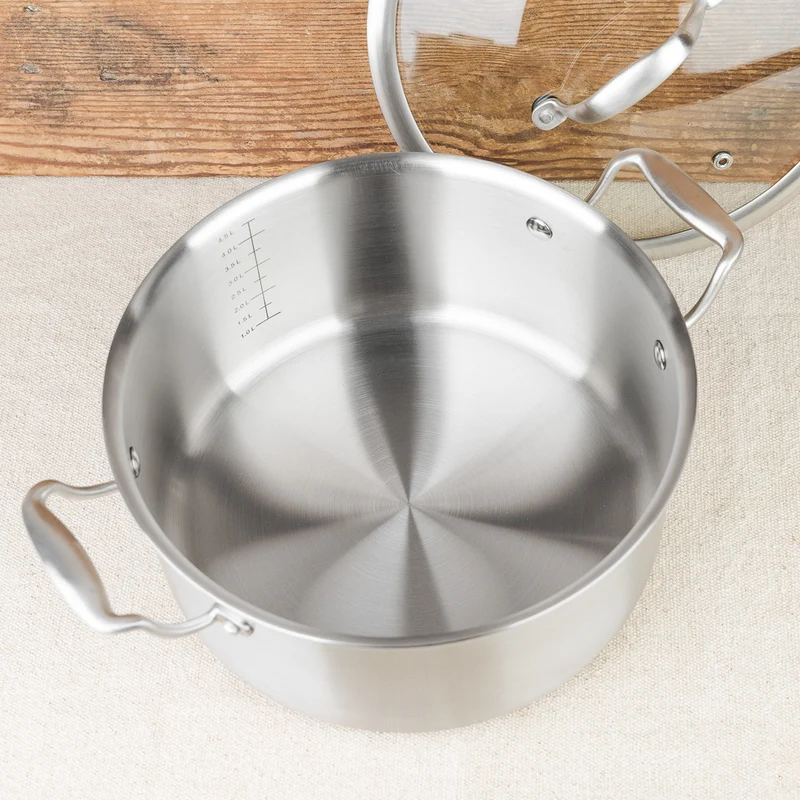 Faitout Triply Inox 24 cm avec couvercle en verre