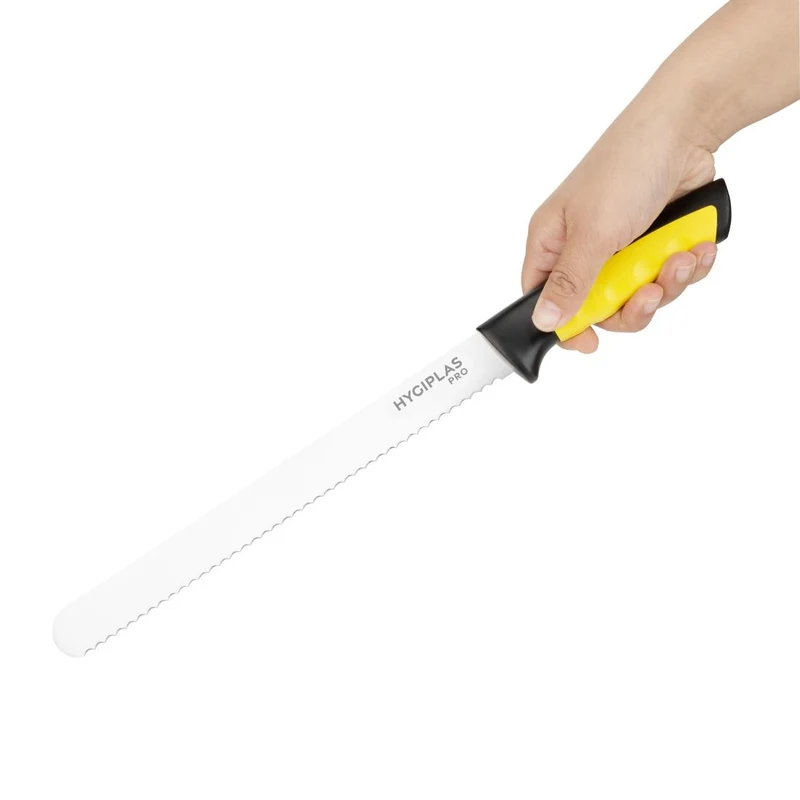 Couteau à trancher denté Hygiplas Pro jaune 25cm