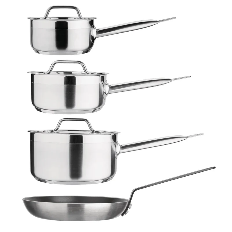 Ensemble 4 pièces casseroles avec couvercles et poêle Nisbets Essentials Cook Like A Pro