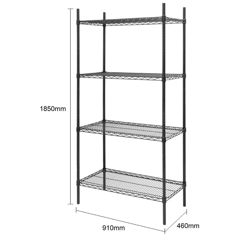 Rayonnage 4 niveaux revêtement époxy noir Nisbets Essentials 1830x910x460mm