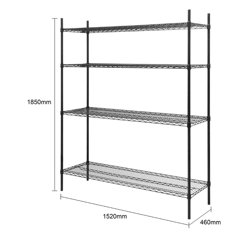 Rayonnage 4 niveaux revêtement époxy noir Nisbets Essentials 1830x1510x460mm