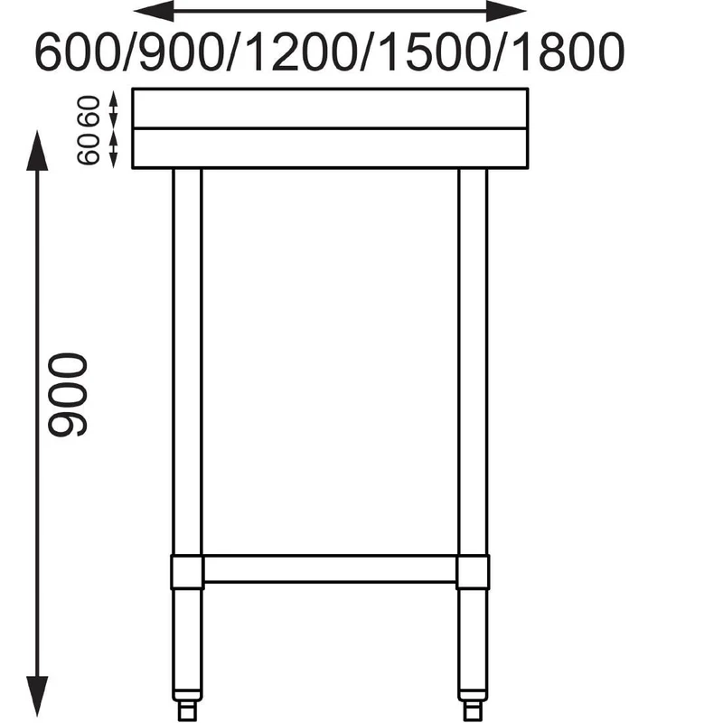 Table de préparation avec rebord en acier inoxydable Vogue 900 x 600mm