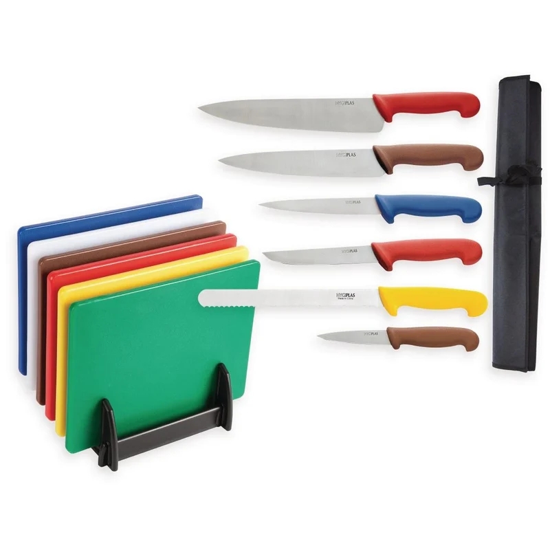 Offre spéciale : Ensemble Hygiplas de planches à découper en polyéthylène basse densité et couteaux (lot de 6 planches et 6 couteaux)