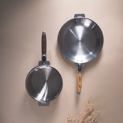 Lot de 2 Poêles inox Casteline poignée amovible INCLUSE - CRISTEL
