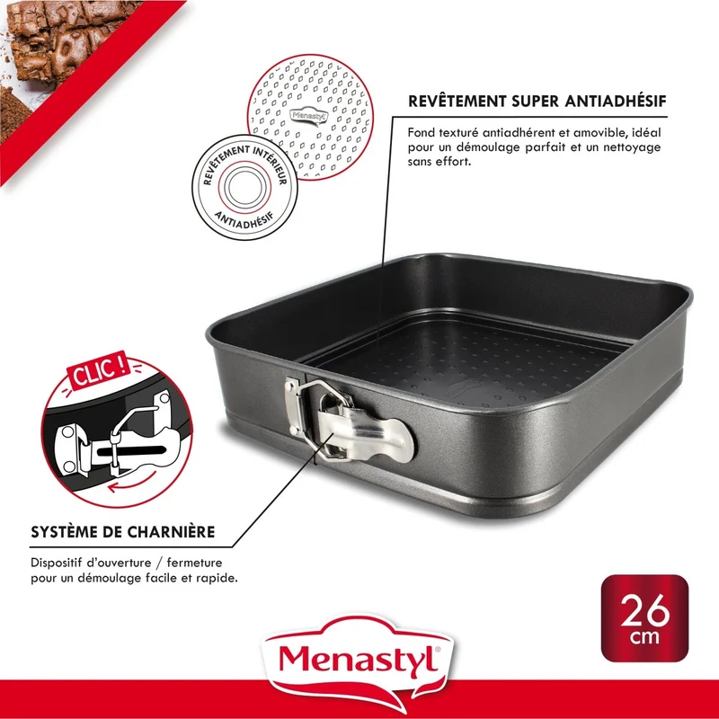 Moule à charnière carré Amandine en acier carbone 26 cm