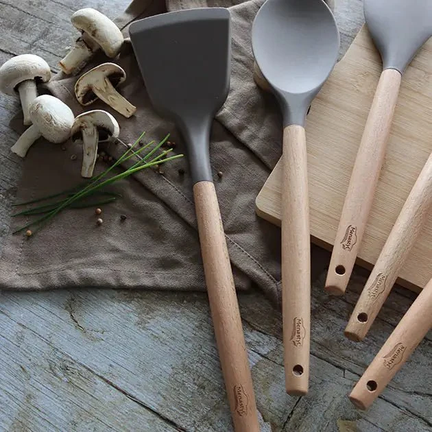 Spatule Eliott en silicone avec manche en bois