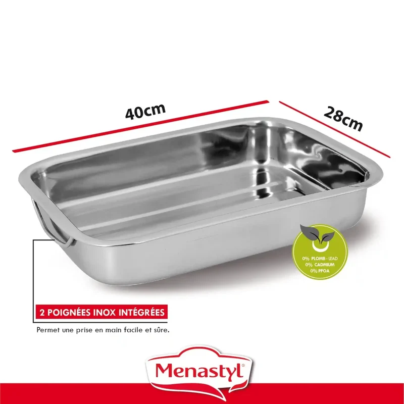Plat à four Harry rectangulaire en acier inoxydable 40 x 28 cm