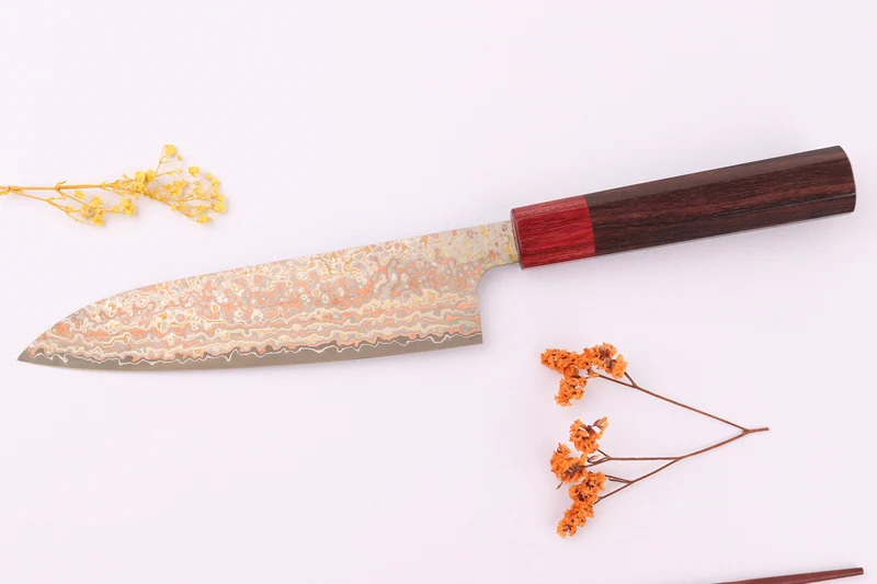 Couteau de chef 18cm japonais artisanal Takeshi Saji VG10 Rainbow Nashiji