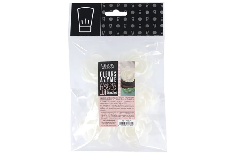 Set de 6 grandes roses blanches Patisdécor en azyme