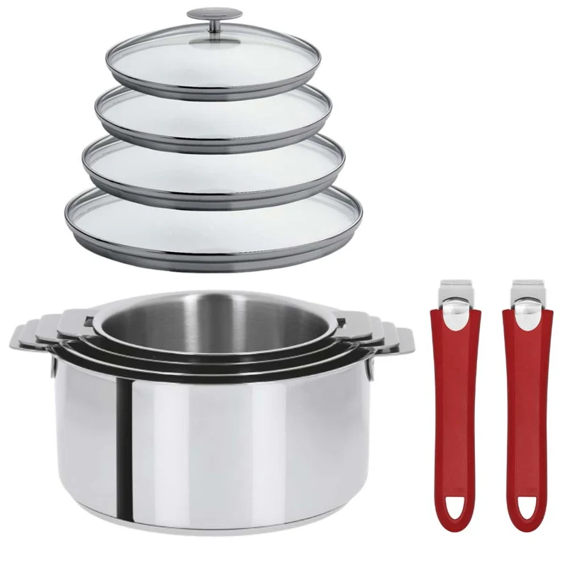 Lot de 4 Casseroles Mutine avec 2 poignées et 4 couvercles - CRISTEL