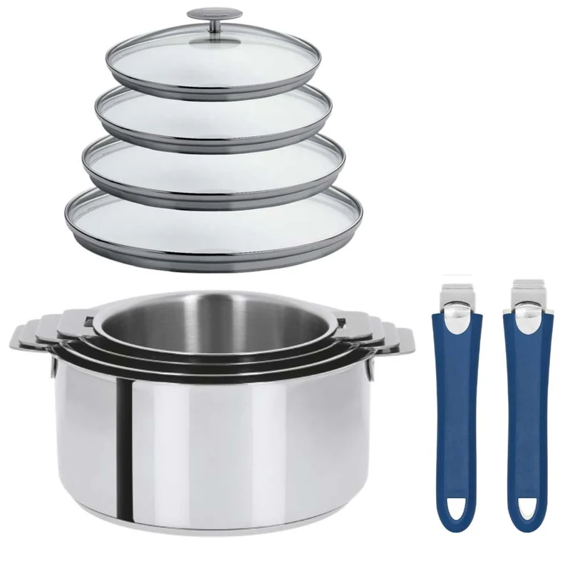 Lot de 4 Casseroles Mutine avec 2 poignées et 4 couvercles - CRISTEL