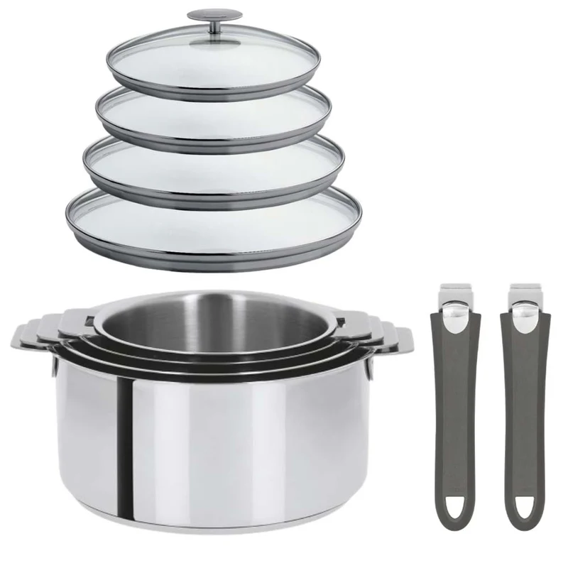 Lot de 4 Casseroles Mutine avec 2 poignées et 4 couvercles - CRISTEL