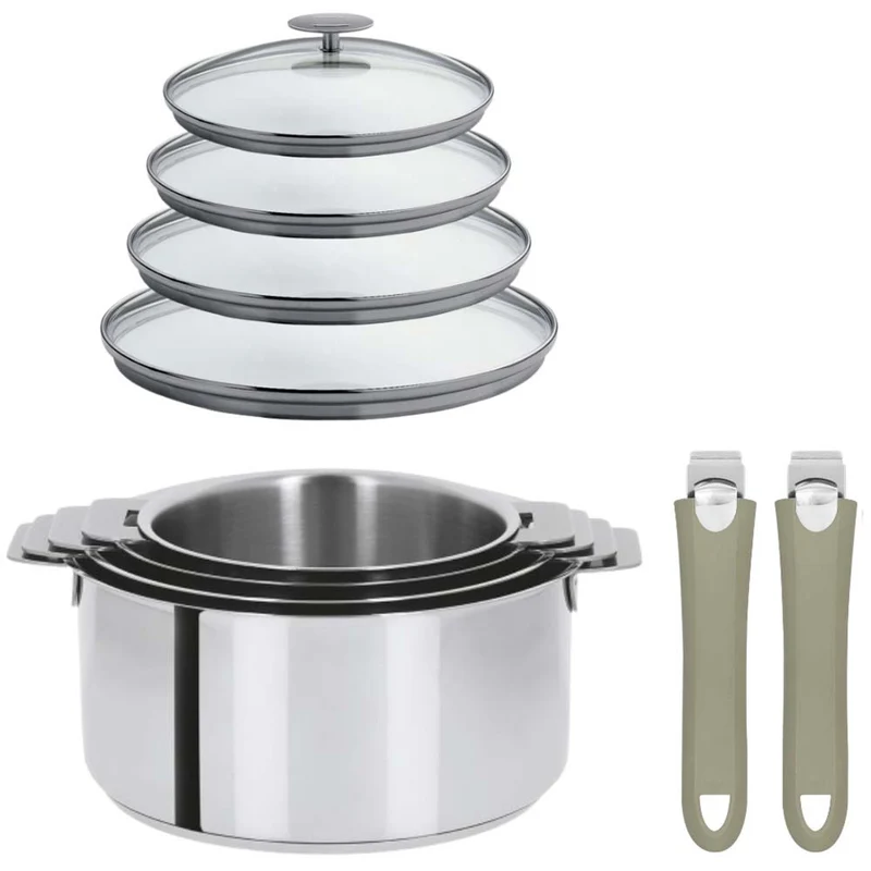 Lot de 4 Casseroles Mutine avec 2 poignées et 4 couvercles - CRISTEL