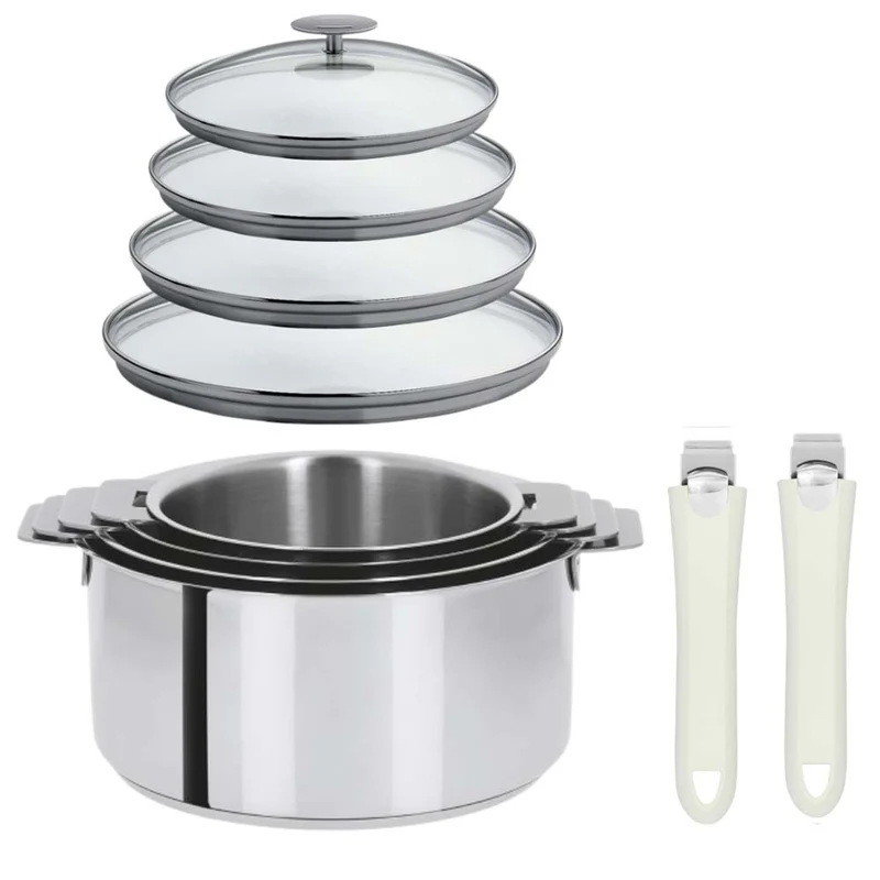Lot de 4 Casseroles Mutine avec 2 poignées et 4 couvercles - CRISTEL