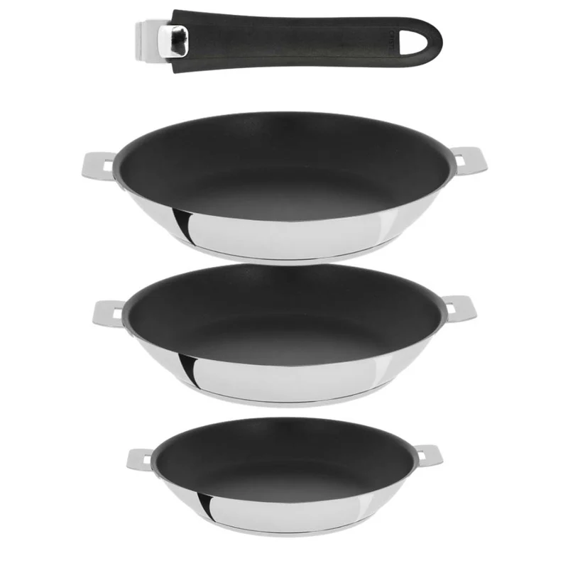 Lot de 3 Poêles antiadhérent Mutine poignée amovible OFFERTE - CRISTEL