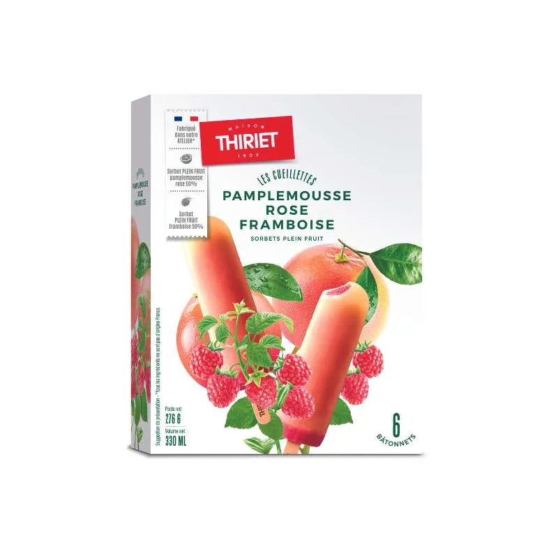 6 Barres glacées sorbet pamplemousse framboise
