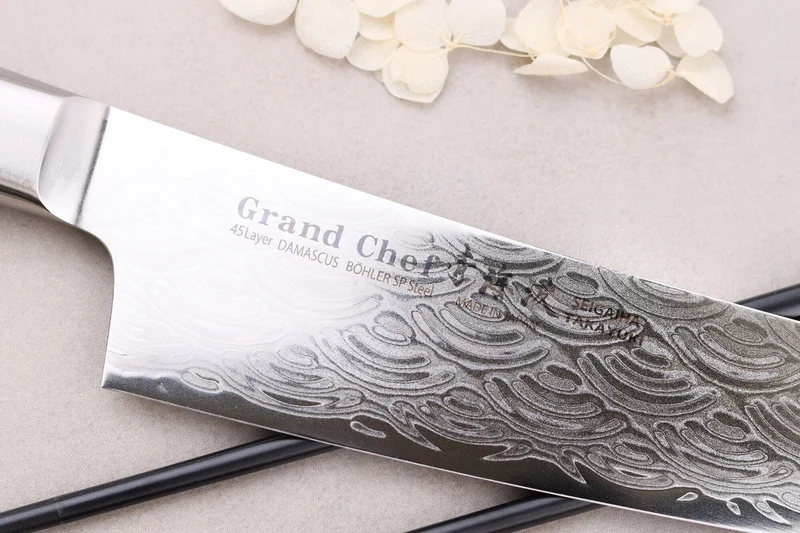 Couteau santoku 18cm japonais Sakai Takayuki Grand Chef Seigaiha Damas 45 couches