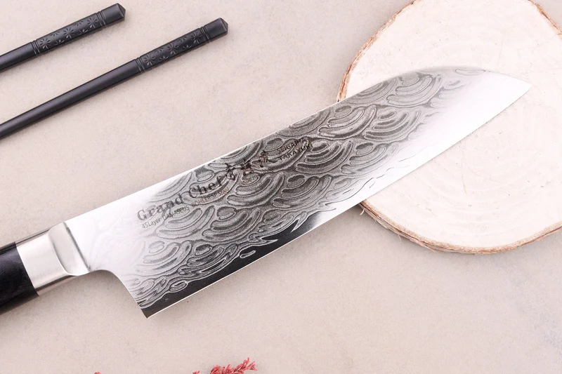 Couteau santoku 18cm japonais Sakai Takayuki Grand Chef Seigaiha Damas 45 couches