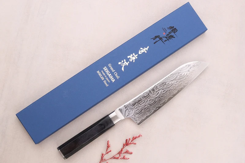 Couteau santoku 18cm japonais Sakai Takayuki Grand Chef Seigaiha Damas 45 couches
