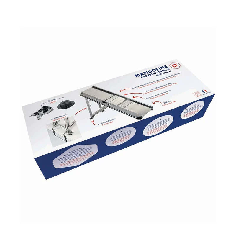 Mandoline inox professionnelle 3 et 10 mm avec chariot poignée bois - LOUIS TELLIER