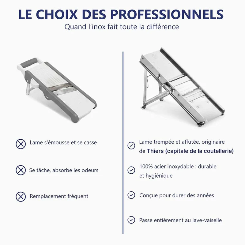 Mandoline Inox Professionnelle avec Chariot 3 & 10 mm - Louis Tellier