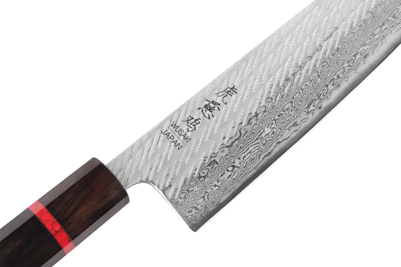 Couteau de chef 24cm japonais artisanal Wusaki Nawame AUS10 damas