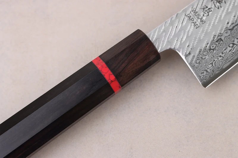 Couteau de chef 24cm japonais artisanal Wusaki Nawame AUS10 damas