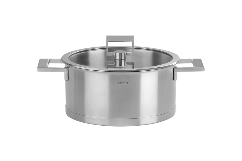 Faitout Cristel Strate Fixe en acier inox 18/10 + couvercle en verre plat