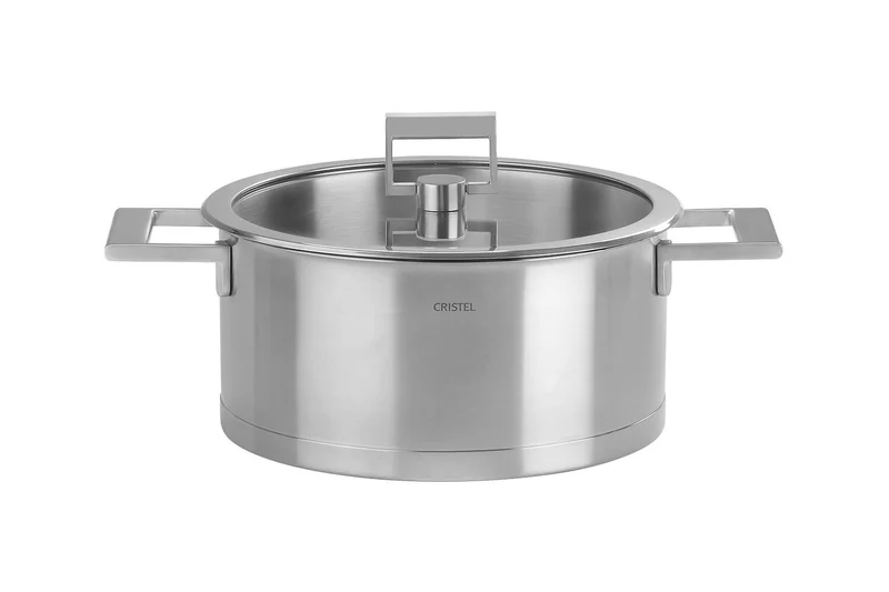 Faitout Cristel Strate Fixe en acier inox 18/10 + couvercle en verre plat