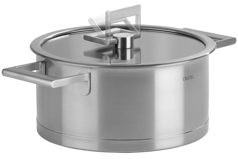 Faitout Cristel Strate Fixe en acier inox 18/10 + couvercle en verre plat