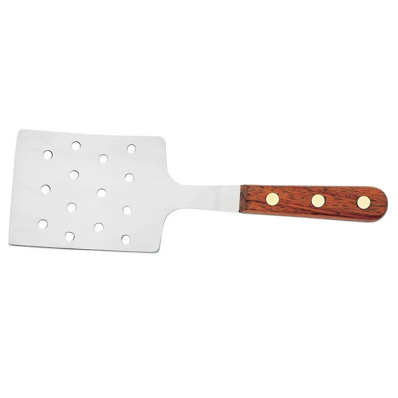 Pelle spatule à trous inox manche en bois Plancha ou BBQ - Au Nain