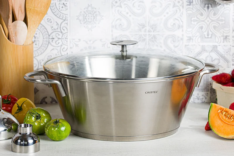 Confiturière Cristel Grande Tablée en inox et couvercle en verre