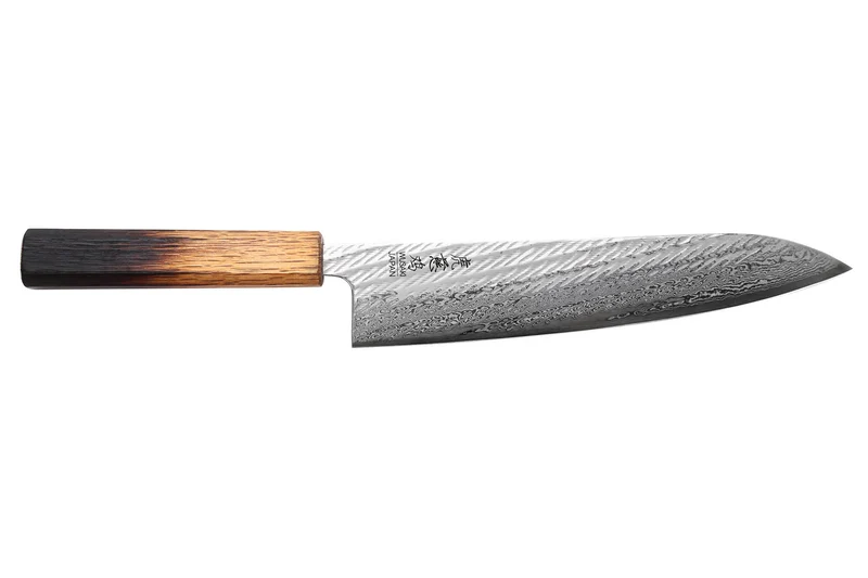 Couteau de chef 21cm japonais artisanal Wusaki Nawame AUS10 damas