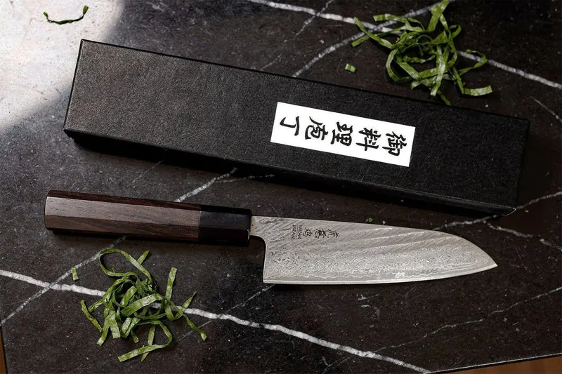Couteau santoku 16,5cm japonais artisanal Wusaki Kuronawa G3 damas