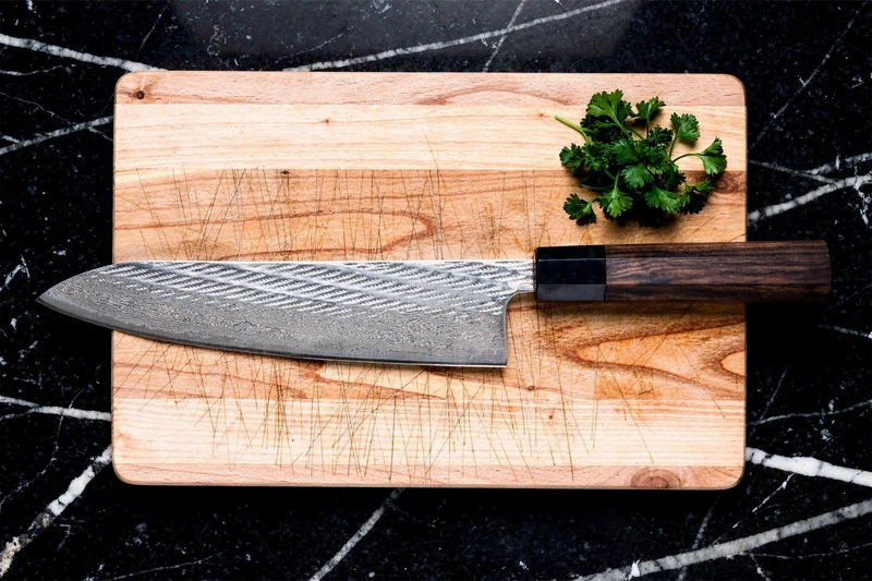 Couteau de chef 21cm japonais artisanal Wusaki Kuronawa G3 damas