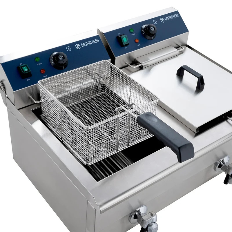 Friteuse électrique double ECO 13+13 litres avec robinet de vidange, 2x 5000 W, 400 V