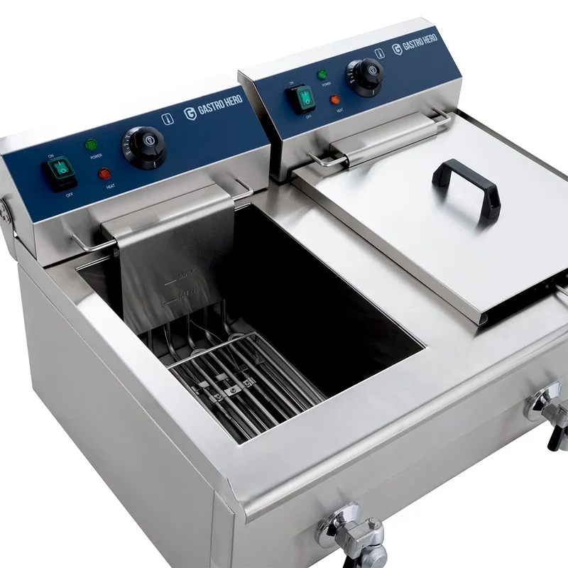 Friteuse électrique double ECO 13+13 litres avec robinet de vidange, 2x 5000 W, 400 V