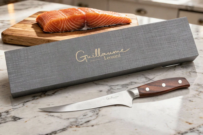Couteau filet de sole 18cm Guillaume Leonard Cuistot en acier inoxydable et bois de santal rouge