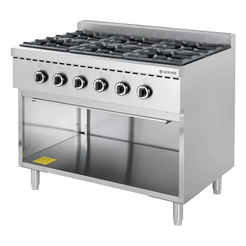 Cuisinière à gaz ECO avec soubassement ouvert - 43,2 kW - 6 brûleurs