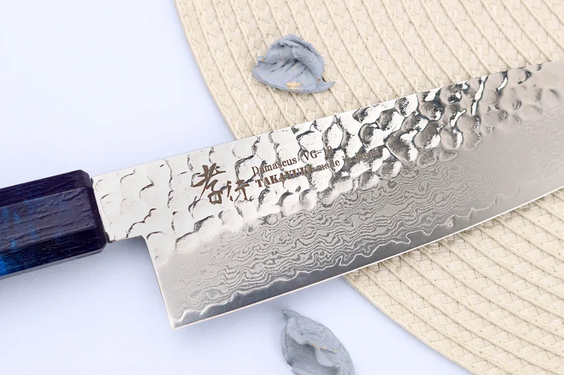 Couteau santoku japonais 17cm Sakai Takayuki Nanairo Blue Damas VG10