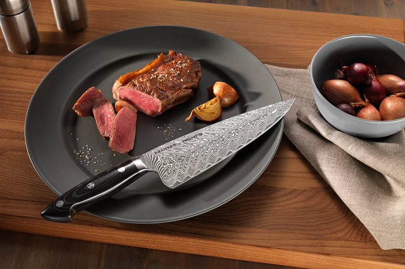 Couteau de chef japonais Zwilling Kramer Euro Stainless 20cm damassé manche en micarta