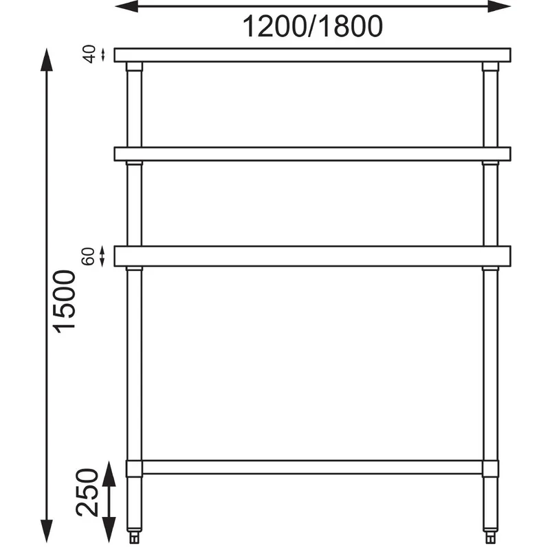 Table inox avec 2 étagères supérieures Vogue 1200mm