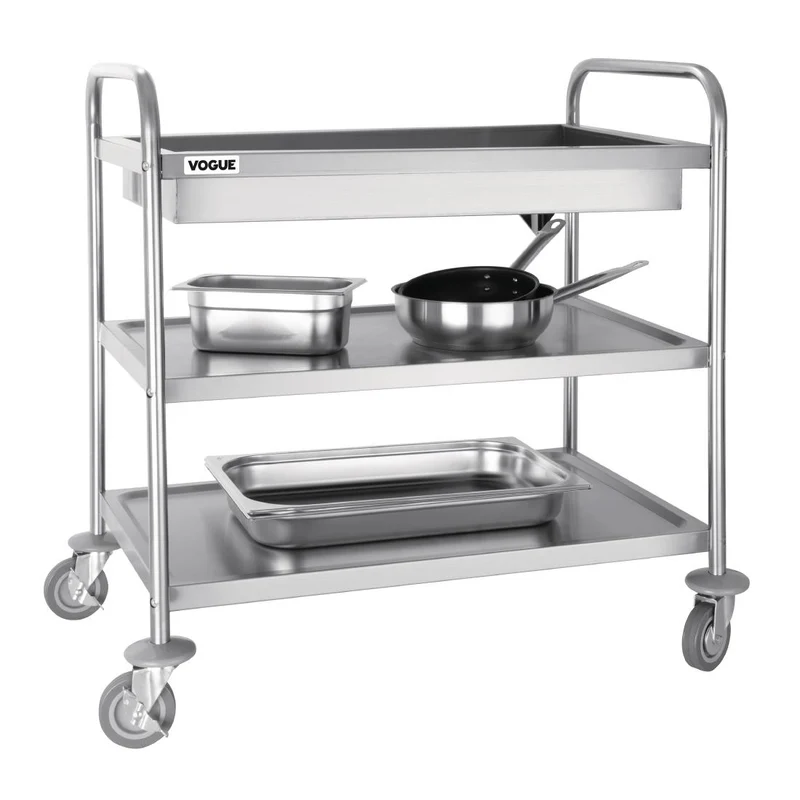 Chariot de débarrassage inox à plateau profond Vogue 3 niveaux