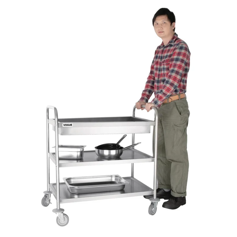 Chariot de débarrassage inox à plateau profond Vogue 3 niveaux