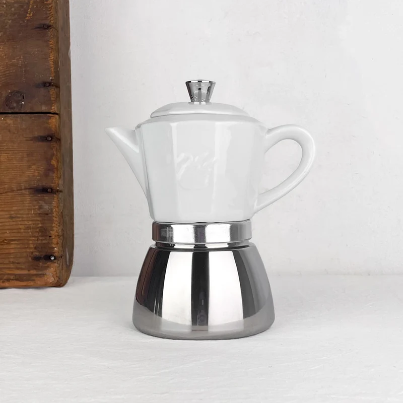 Cafetière italienne en porcelaine et inox 4 / 8 T