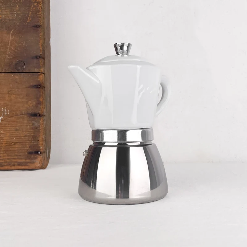 Cafetière italienne en porcelaine et inox 4 / 8 T