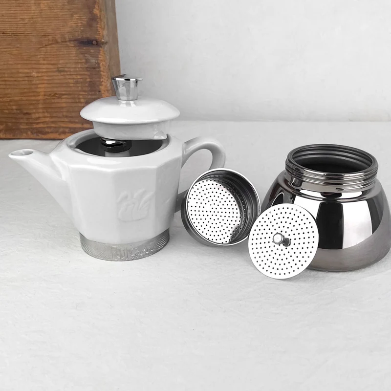 Cafetière italienne en porcelaine et inox 4 / 8 T